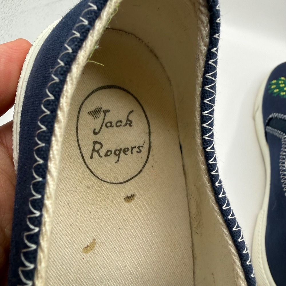 Jack Rogers Navy Canvas Peacock Embroidered Slip On Sneakers Shoes Womens 8M - Picture 6 of 9